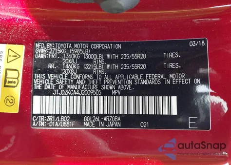 2018 Lexus Rx 350L Premium z USA, uszkodzony, nr VIN JTJDZKCA4J2009505